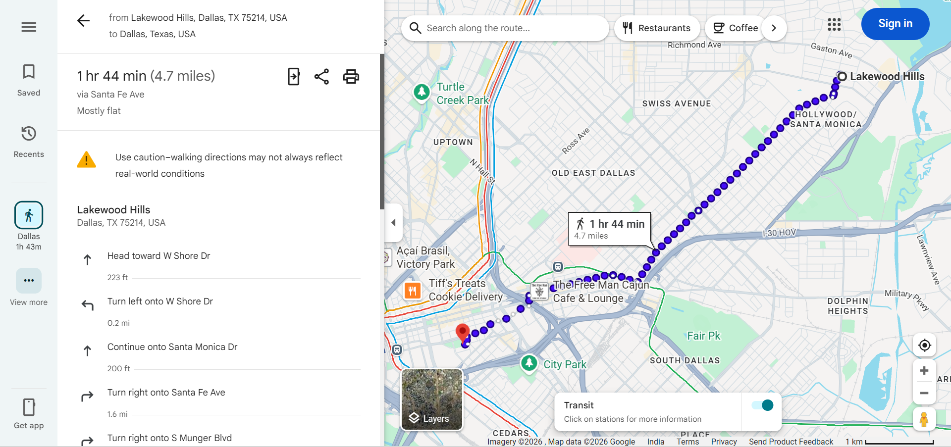 Pedestrian Route on Google Maps